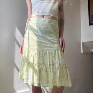 Vintage Ann Taylor Green Paisley Cotton Skirt 8 Y2K 90s Summer Vacation